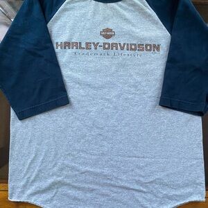 Vintage Harley Davidson Men’s Large Baseball T-Shirt 3/4 Sleeve Biker Motorc
